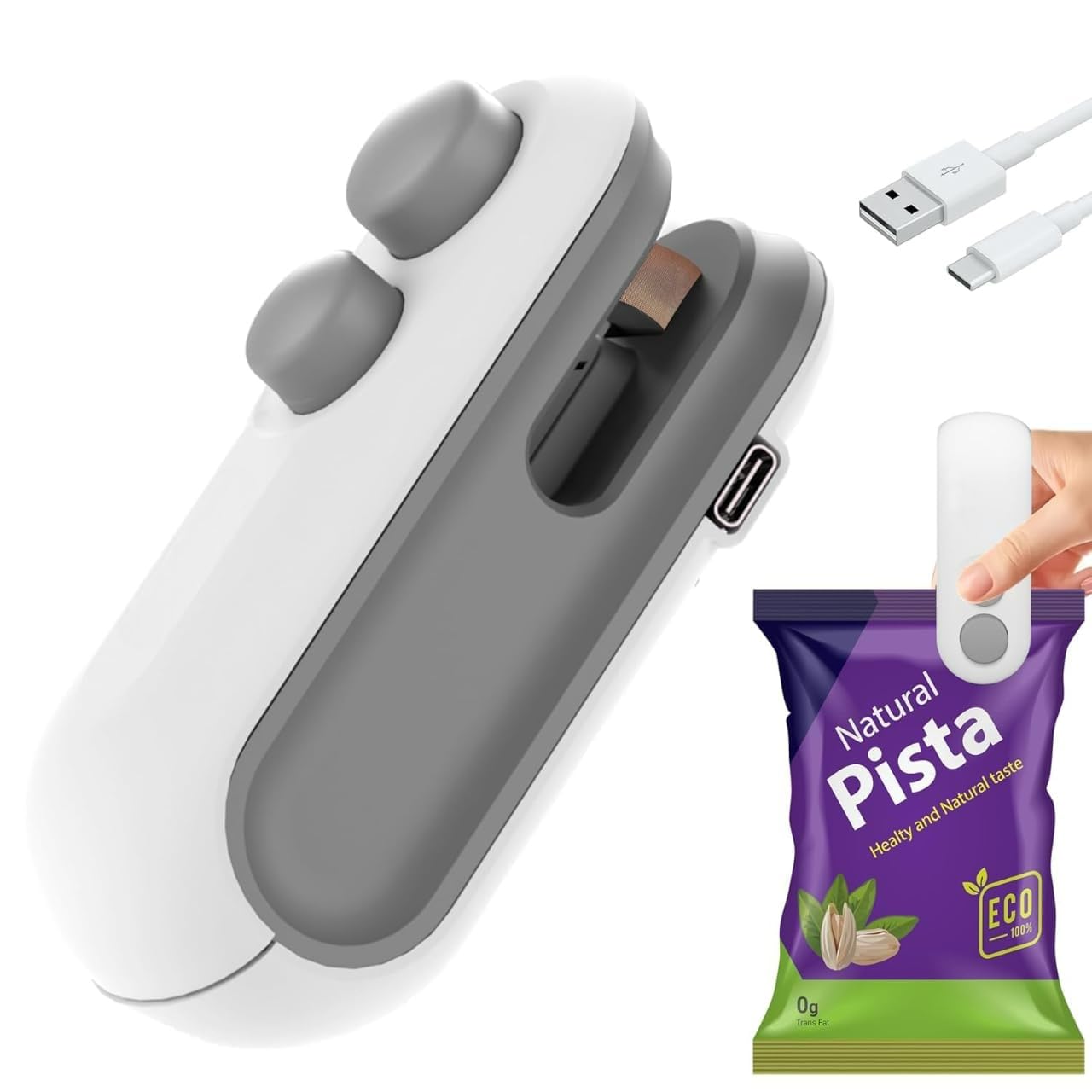 Wacky® Mini Bag Sealer, USB Rechargeable Handheld Vacuum Sealer for Food Storage, Portable Heat Sealing Machine(Pack of 1)