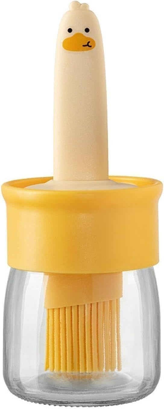 Wacky® 2-in-1 Cooking Oil Dispenser Bottle with Silicone Basting Brush (200 ml) | Cute Duck-Shaped Leakproof Oil Jar for Kitchen Cooking, Baking, BBQ Grill, Tawa Paratha & Toast