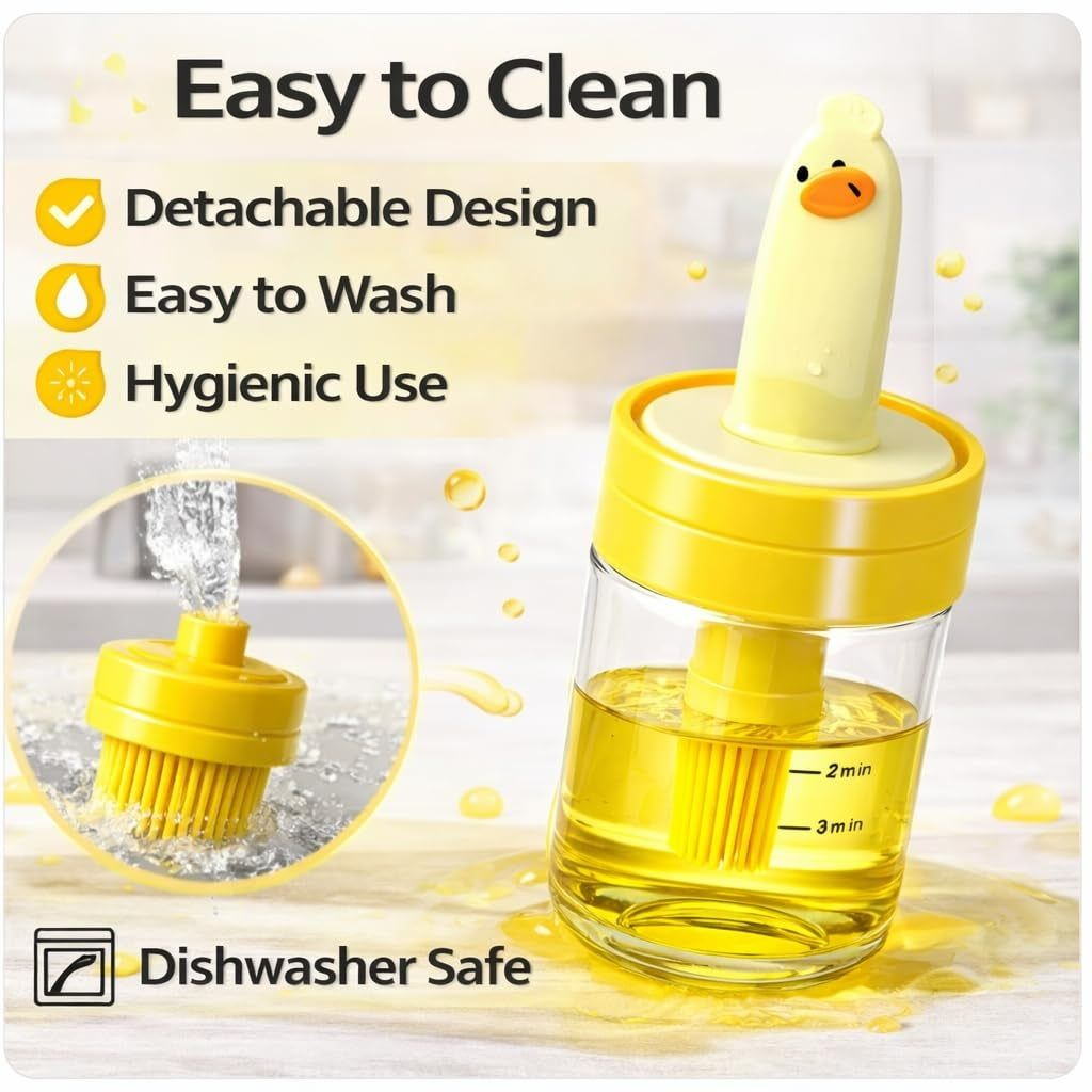 Wacky® Cute Duck Oil Dispenser Bottle with Silicone Brush 2-in-1 Oil Dispenser & Basting Brush Leak-Proof Kitchen Oil Bottle for Cooking, BBQ & Baking - 200ml (pck of 2)