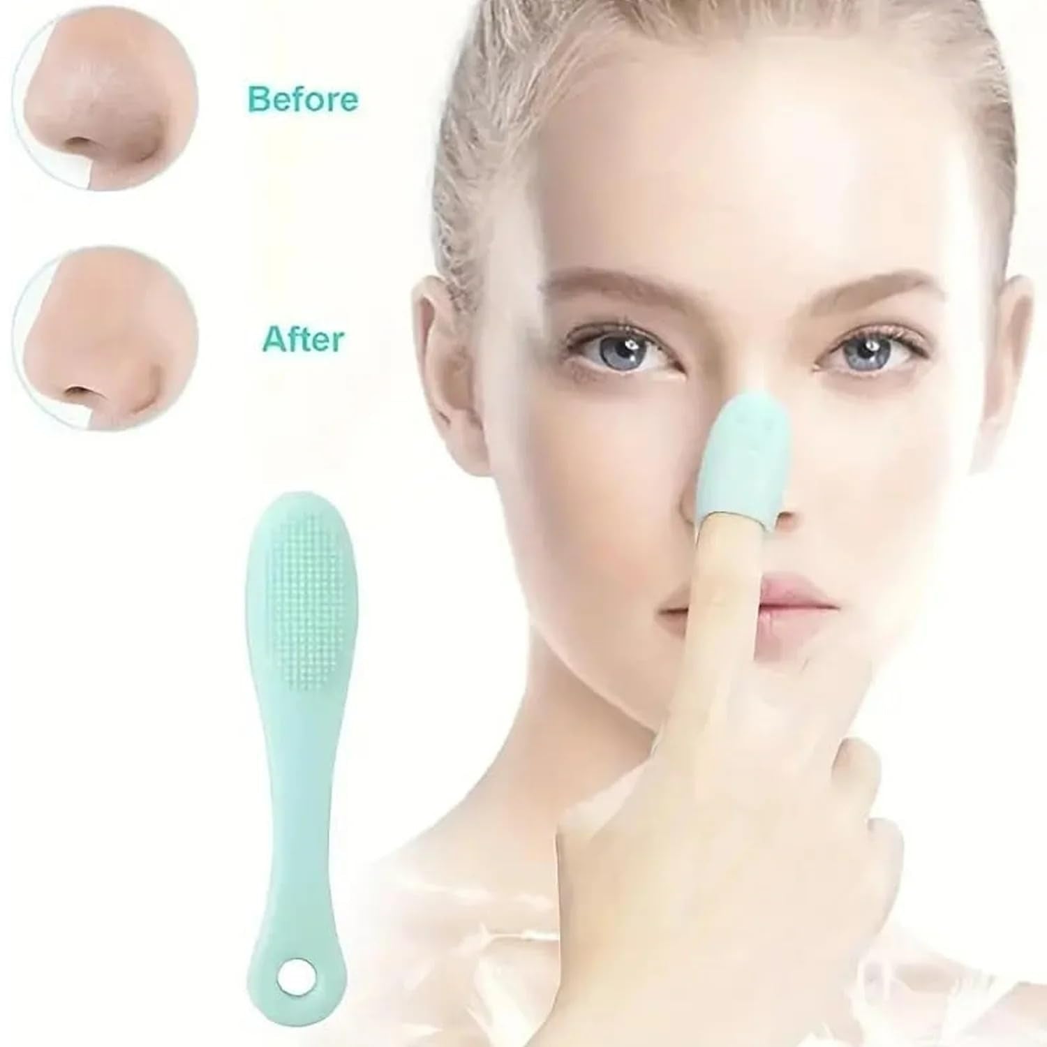 Wacky® Silicone Facial Cleansing Brush Set | Manual Finger-Wearable Blackhead Remover & Pore Exfoliator | Soft Dual-Sided Scrub Pad for Deep Nose Cleaning, Face Wash & Lip Scrubbing (Pack of 2, Pink & Mint Green)