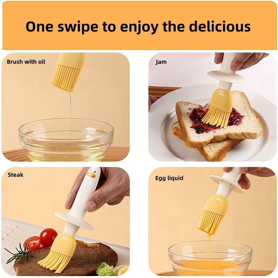 Wacky® 2-in-1 Cooking Oil Dispenser Bottle with Silicone Basting Brush (200 ml) | Cute Duck-Shaped Leakproof Oil Jar for Kitchen Cooking, Baking, BBQ Grill, Tawa Paratha & Toast