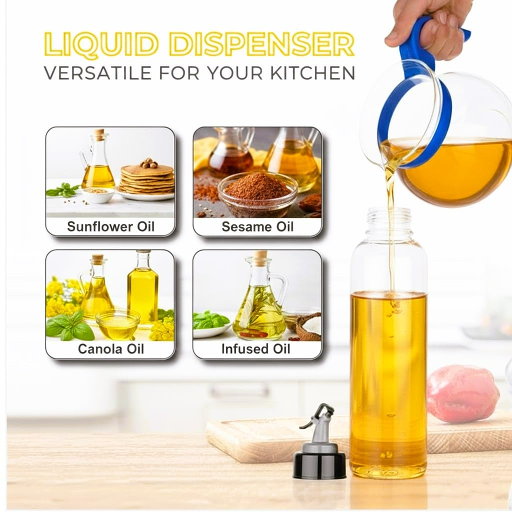 Wacky® 1000ml Smart Cooking Oil Dispenser Bottle (Pack of 2) | Leakproof Clear Plastic Cruet Jar with Measurement Markings & Flip Cap | Olive Oil, Vinegar & Soy Sauce Pourer for Kitchen (Set of 2)