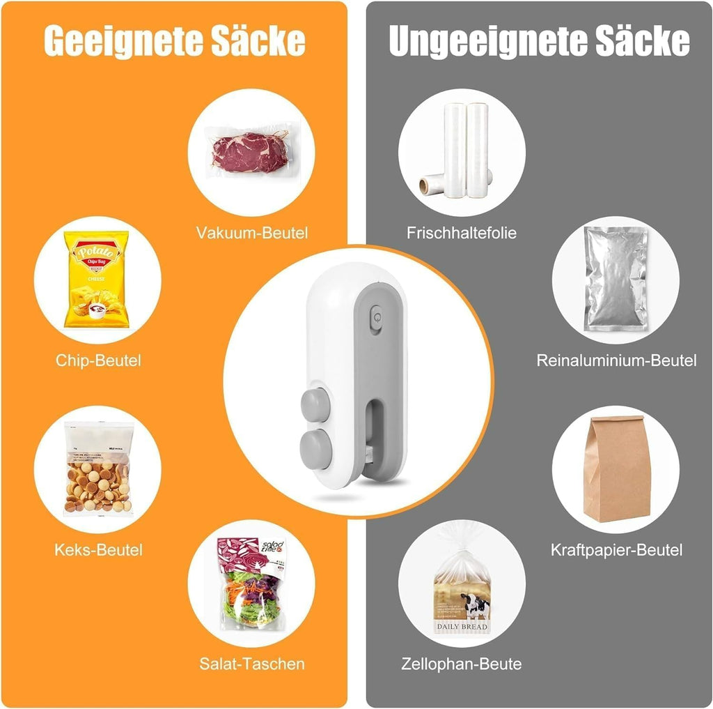 Wacky® Mini Bag Sealer, USB Rechargeable Handheld Vacuum Sealer for Food Storage, Portable Heat Sealing Machine(Pack of 1)