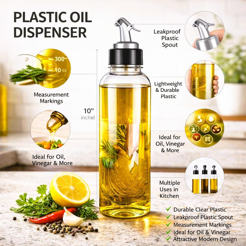 Wacky® 1000ml Smart Cooking Oil Dispenser Bottle (Pack of 2) | Leakproof Clear Plastic Cruet Jar with Measurement Markings & Flip Cap | Olive Oil, Vinegar & Soy Sauce Pourer for Kitchen (Set of 2)