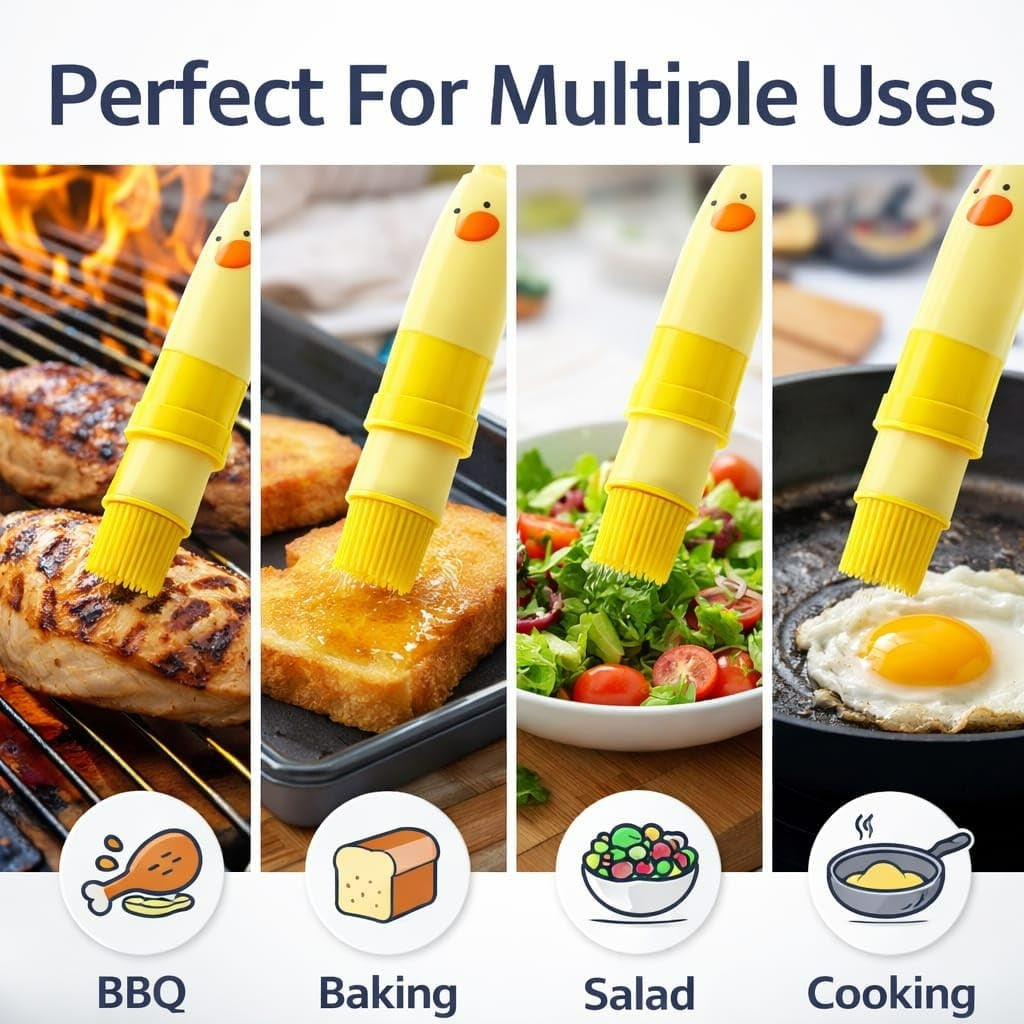 Wacky® Cute Duck Oil Dispenser Bottle with Silicone Brush 2-in-1 Oil Dispenser & Basting Brush Leak-Proof Kitchen Oil Bottle for Cooking, BBQ & Baking - 200ml (pck of 2)