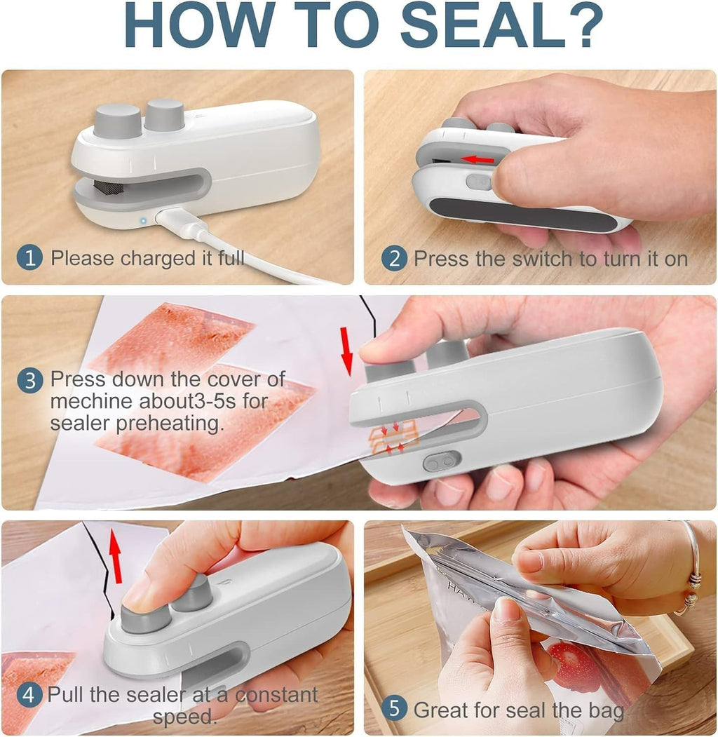 Wacky® Mini Bag Sealer, USB Rechargeable Handheld Vacuum Sealer for Food Storage, Portable Heat Sealing Machine(Pack of 1)