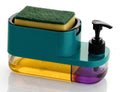 Wacky® 2-in-1 Dual Chamber Dishwash Liquid Dispenser with Sponge Holder & Handwash Pump | Compact Kitchen Sink Organizer Caddy Set | Soap Pump Dispenser for Countertop (Teal Blue)